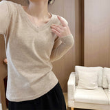 Deyvel V-Neck Long-Sleeved T-Shirt Women's Bottoming Shirt With Autumn And Winter Large-Size New Korean Slimming Warm Top