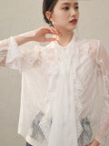 2026 Spring And Summer New Two Sets Of Yarn Lace Three-Dimensional Flower T-Shirt Wisdom Multi-Season Shirt