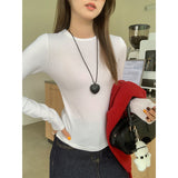 White American Collar Long-Sleeved Bottom Shirt Women In Autumn And Winter Wearing Elastic Strength Slimming Casual Clothes