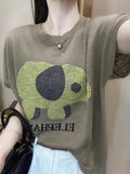This Year's Popular Summer Thin Letter Small Elephant Short-Sleeved Ice Knitted Shirt Women Reduce The Age Of Loose Round Collar Blouse T-Shirt