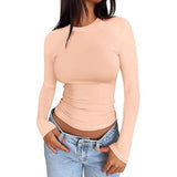 2025 Ms. New Autumn Leisure Body Collar Sexy Pure Color Long-Sleeved Top