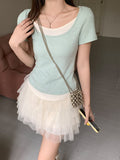 Fake Two Splicing Colliding Color Short-Sleeved T-Shirt 2026 Summer New Sweet Hottie Temperament High-End Chic Top