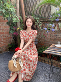 French Red V-Neck Bubble-Sleeved Dress Women's Summer 2026 New Waist Thin A-Character Temperament Dress