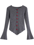 Grey Gentle Style Horn Sleeve With Knitted Sweater Women's Autumn And Winter 2025 New Korean Wear Top