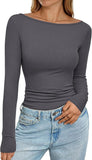 2025 Autumn And Winter Boat Collar Ribs Jersey Folding Body Out Of The Coat Leisure Basic T-Shirt