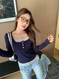 Fake Two Broken Flowers Shoulder Long-Sleeved T-Shirt Girl Spring 2026 New Slimming And Chic Sweet Spicy Top