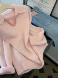 Pink Thicken Knitted Sweater Women's Autumn And Winter High Sense Can Wear Inside And Outside To Wear A Small Loose Lazy Tatry Top