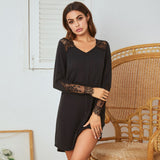 Autumn And Winter Lady Long Sleeves Lace Splicing Fake Door Fumice Home Clothes Pyjamas Woman