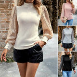 Dili Women's Clothing 2025 Autumn And Winter Half-High-Collar Long-Sleeved Sleeves Spliced Knitted Top