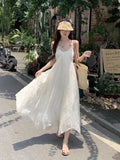 French Bare Back Hanging Neck Sling Dress Women's Summer 2026 New Sweet Temperament Seaside Holiday Chiffon Dress