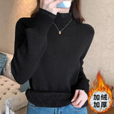 Small Fragrant Sweater Women's Autumn And Winter Knitted Bottom With Half-High Collar Lace Splicing One Velvet Thick Spring Coat