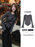Grey Gentle Style Horn Sleeve With Knitted Sweater Women's Autumn And Winter 2025 New Korean Wear Top