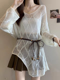 Lazy Wind Wearing A Hollow Knitted Shirt Women 2025 Spring And Summer Harvest In The Middle Of The Long Outer Hoodie Shirt Thin Sunscreen