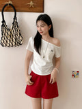Pure Desire To Lean Shoulder Bows Short-Sleeved T-Shirt 2026 Summer New Folds Repair Body Thin Inside T-Carved Shoulder Coat