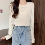 Soft Slimming Bottom Shirt Women Take Spring And Autumn 2026 New Solid-Color Simple Mask Long-Sleeved T-Shirt Loose Thin Top