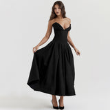 New Temperament Long Dress With Chest Dress V Sharp Angle Fish Bone Gird Waist A Dress Dress Dress Dress Dress