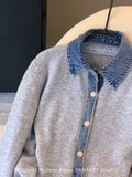 Denim Shirt Collar Splicing Fake Two Sweater Women's Autumn And Winter 2025 New Korean Chic High-End Knitted Coat
