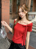 2026 Summer Super Beautiful A Beautiful Word Love Bow Red Short-Sleeved T-Shirt Girl Slime Top