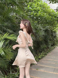 Purely Want To Design The Lotus Leaf Side Ribbon Ribbon Sling Dress Women's Summer High-End Sense A Short Skirt