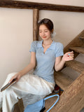 Spice Girl Polo Collar Knitted Short-Sleeved T-Shirt For Women's New Button Texture In Summer 2026