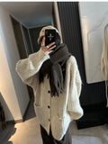 Korean Gray Soft-Gried High-Necked Cardigan Sweater Coat Women Wear Lazy Wind Loose Long Knitwear In Autumn And Winter