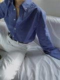 Miu-Style Folding Cotton Classic Blue And White Check-Shirt Women Wear Long-Sleeved Shirts In Four Seasons