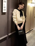 Gentle Style White Temperament Bow Tie Sweater Women Autumn And Winter Design Unique To The Knitted Shirt Inside The Top