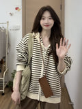 Korean Soft Languid Wind Striped Sweater Coat Women In Autumn Relaxation Feeling A Small Knitted Cardigan Top