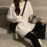 White Long-Sleeved T-Shirt Women Loose Inside The Folded Wearing Long Plus Velvet Top Dress Spring And Autumn Dress Bottom Shirt