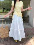 Lace Lace Splicing Cake Skirt Half Dress Girl Summer French A Word Umbrella Skirt White Large Swing Dress
