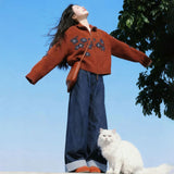 Red Jaspers Overturned Sweater Women's 2026 Spring Vintage Casual Style Lazy Slimming Zippered Jacket