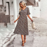 Dili Independent Research And Development Design Printing V-Neck Short-Sleeved Dress Dress 2025 Summer Women's Fashion