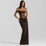 2025 Summer New Women's Yarn Perspective Hottie Sexy Breast Repair Lace Sling Dress