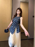 French Open Fork Tat Waist Vest Sling Female Summer Exterior Design Small Chic Beautiful Sleeveless Top