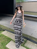 Premium Two-Striped Strapped Sleeveless Vest Dress Black And White Long Dress Dress Women's New Summer Dress