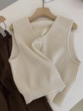 Vintage High-End Feel V Collar Knitted Vest Women Spring, Autumn And Winter Folded Wearing A Short Sweater Vest Coat