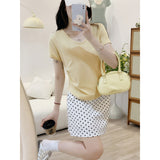 Milk Yellow White Sweet Hottie Low-Necked Short-Sleeved Woman Shoulder T-Shirt Summer Design Folds To Receive Collarbone Top