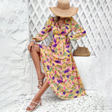 Dili Women's Clothing 2025 Spring And Summer Holiday Casual Crash Color Print V-Neck Dress