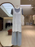 Thirteen Lines Of Early Spring Summer Hollow Knitted Shirt Sleeveless Dress Women Folded Side Open Fork Folded Waistcoat Skirt
