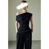Summer New Set Thin Hip Essence BI Into Imported Three-Home Folded Trouser Top Set