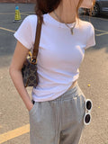 Positive Shoulder Collar Short-Sleeved T-Shirt Women's Cotton Tightness In The Body Of The Half-Sleeved Gas Coat Bottom Summer 2025 New