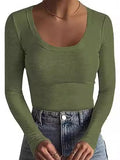 2025 New Women's T-Shirt Basic Thread Round Neck Long Sleeve Sexy Girl Top T Hot Girl