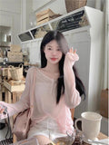 Design Sense Back Hollow With Pink T-Shirt Long Sleeve Sunscreen Shirt For Women's Summer Niche Thin Top