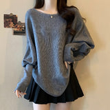 High-End Feel Gray Wears Gray Knitted Sweater Women's Autumn Dress Large Fat Mm Irregular Bat Sleeve Top