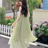 French 2025 Printed Summer Splicing New Seaside Slings Holiday Temperament Irregular Dress Skirt