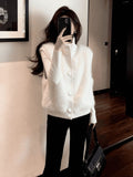 Soft Glutinous Gentle Wind Simple Casual Languid Lazy Feeling White Vest Woman 2025 Winter Collar Plush Sweater Open Shirt