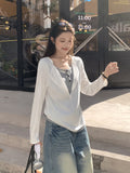 Fake Two Half-Neck Laziness With A Long-Sleeved T-Shirt Girl 2026 Autumn New Shoulder-Bottomed Shirt Top