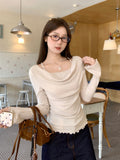 Linen High-End Feel Oblique Shoulder Long-Sleeved T-Shirt 2026 Autumn Collared Shoulder-Bottomed Shirt Inside The Shirt