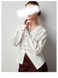 New Spring/Summer French White V-Neck Shirt Women Irregular Small And Unironed White Shirts