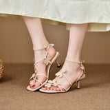 Fairy Wind Pink Tie Women's Shoes 2025 New Bow With Skirt Lady High Heels High Heels High Heel Sandals